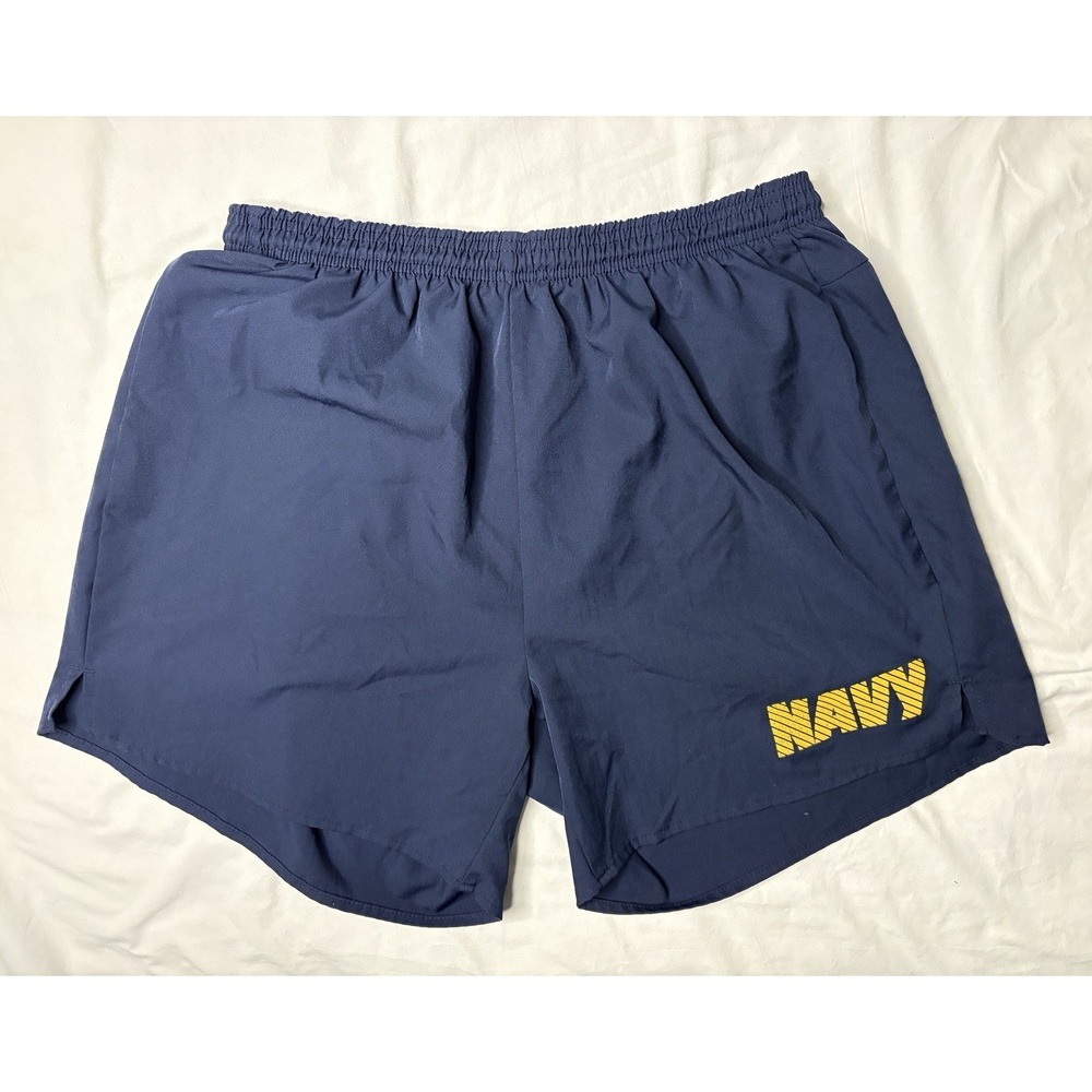 MJ Soffe Navy Originals Athletic Shorts Men's Size XL Blue Logo Zip Pocket